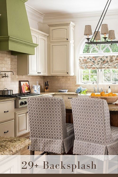 antiqued ivory subway backsplash tile idea
