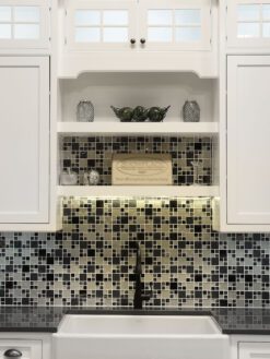 Beige Blue Black Glass Metal Kitchen Backsplash Tile BA1108 1