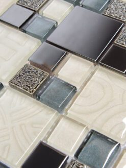 Beige Blue Black Glass Metal Kitchen Backsplash Tile BA1108 2