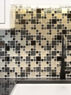 Beige Blue Black Glass Metal Kitchen Backsplash Tile BA1108