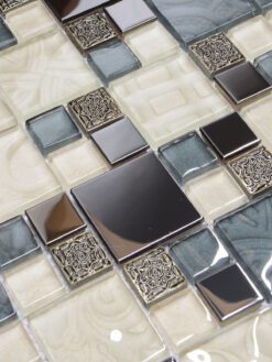 Beige Blue Black Glass Metal Kitchen Backsplash Tile BA1108 3