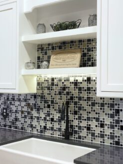 Beige Blue Black Glass Metal Kitchen Backsplash Tile BA1108 5