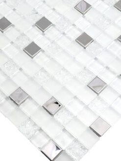 Modern White Glass Metal Backsplash Tile BA1183