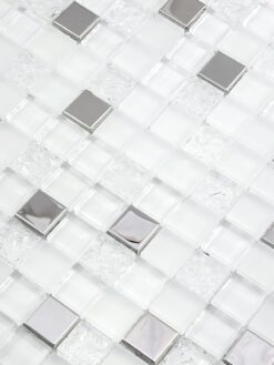 Modern White Glass Metal Backsplash Tile BA1183