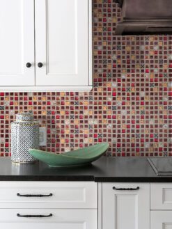 White caninets black countertop backsplash tile BA1105