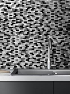3D Gray Black Metal Backsplash Tile #metaltile #metalbacksplash #blackgraytile #metalbacksplashideas #metalmosaictiles