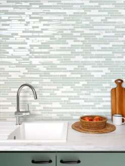 Green glass and marble backsplash tile BA1205