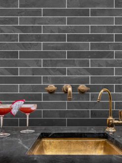 Black long slate subway backsplash tile BA1045