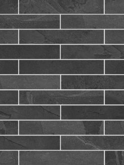 Black long slate subway backsplash tile BA1045 white grout
