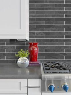 White cabinet gray countertop slate backsplash tile BA1045