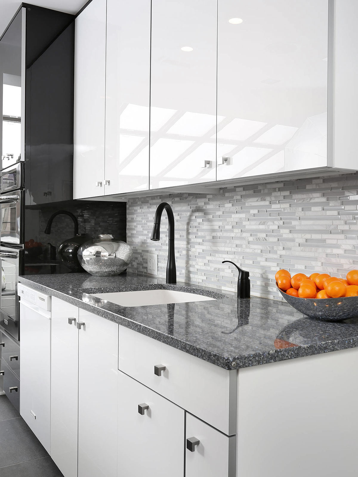 black granite countertop marble glass white backsplash tile
