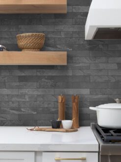 black subway slate mosaic tile white kitchen BA1045