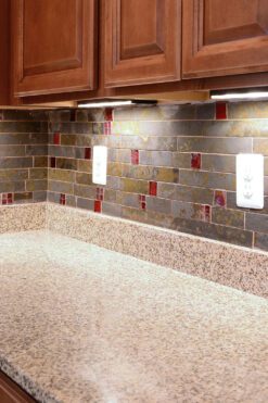 brown countertop with rusty slate mosaic backsplash tile BA1046