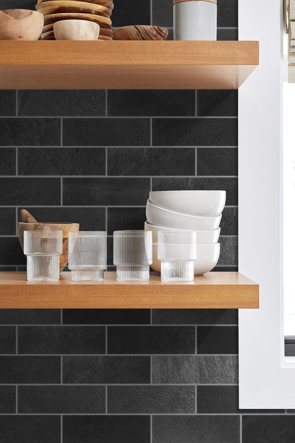 modern black subway slate kitchen backsplash tile BA1070