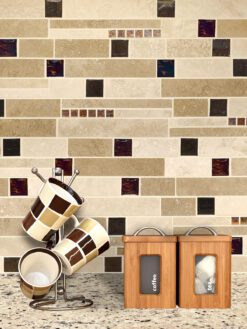 Brown glass travertine mix backsplash tile from Backsplash.com