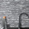 Gray glass marble kitchen backsplash cabinet cambria quartz countertop BA1037