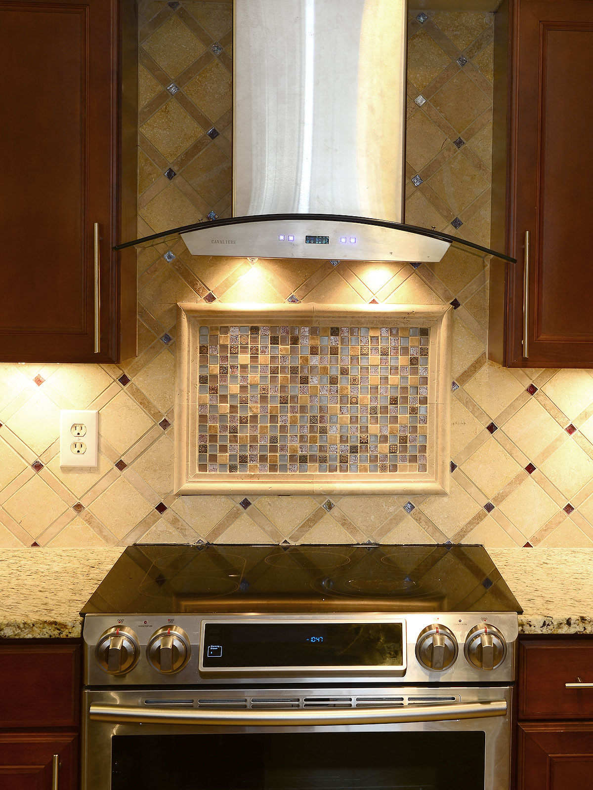Brown Beige Glass Mix Backsplash Tile. Give your kitchen a focal point with a beautiful backsplash. Limestone stone mix with brown travertine also brown iridescent glass tiles added. #beigebacksplash #brownbacksplash