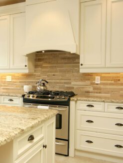 Giallo ornamental travertine backsplash beige kitchen cabinet BA1024