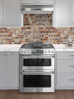 Gray Cabinet with Slate Burgundy Glass Backsplash Tile BA1026