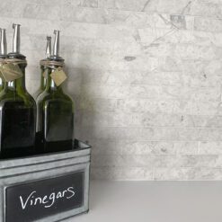 Gray limestone backsplash tile