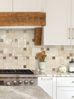 Light Beige Kitchen with Travertine Glass Backsplash Tile BA1043