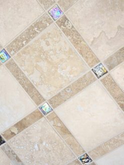 Ligth Dark Travertine Backsplash Tile With iridescent Glass Insert BA1029 1