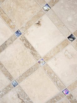 Ligth Dark Travertine Backsplash Tile With iridescent Glass Insert BA1029 2