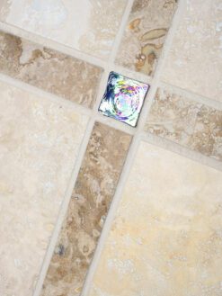 Ligth Dark Travertine Backsplash Tile With iridescent Glass Insert BA1029 4