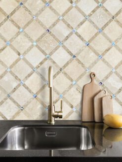 Ligth Dark Travertine Backsplash Tile With iridescent Glass Insert BA1029 Mosaic