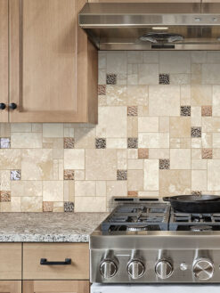 New Venetian Gold Countertop with Travertine Tile BA1043