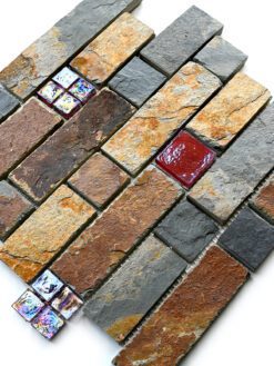 Rustic Brown Slate Burgundy Glass Backslash 3