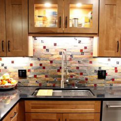 Slate Burgundy Glass Mosaic Backsplash Tile Black Granite Countertop BA1026