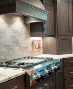 Gray modern subway backsplash with espresso cabinet BA2007 from backsplash.com