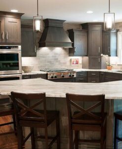 Gray modern subway backsplash with beige cabinet BA2007 from backsplash.com