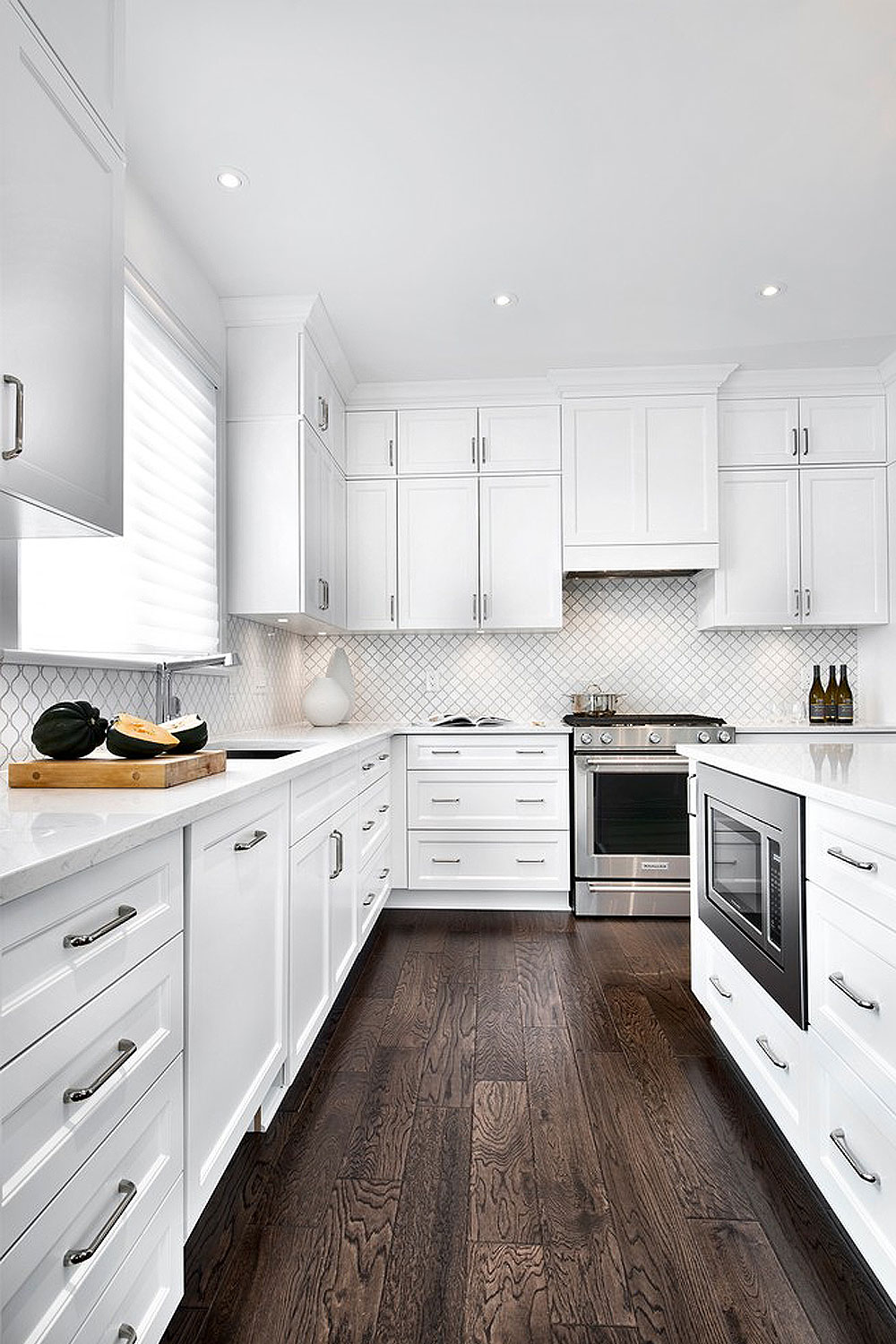 White Kitchen With Arabesque Backsplash Mosaic Tile