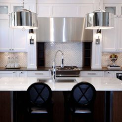 Flower marble mosaic backsplash tile white cabinet black white granite countertop BA45056
