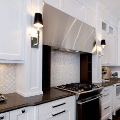 Flower marble mosaic backsplash tile white cabinet white granite countertop BA45056