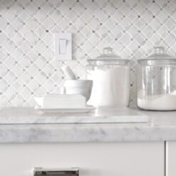 Flower pattern marble mosaic tile white carrara countertop cabinet BA45056 1