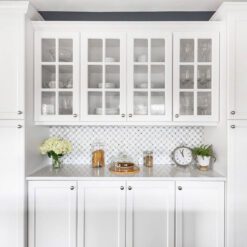 white kitchen flower marble backsplash tile