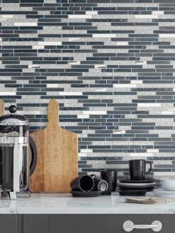 Gray Blue Quartz Glass Kitchen Backsplash Tile Cabinet Cambria Countertop BA62037