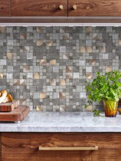 Brown Cabinet Granite Countertop Copper Backsplash Tile BA62010