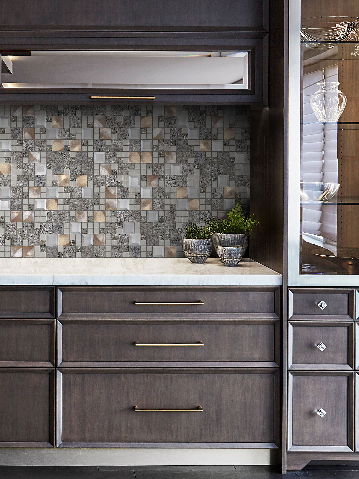 Dark Brown Cabinet Copper Backsplash Tile BA62010