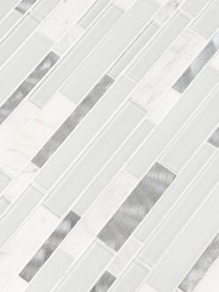 White Interlocking Marble Glass Metal Backsplash Tile BA62032