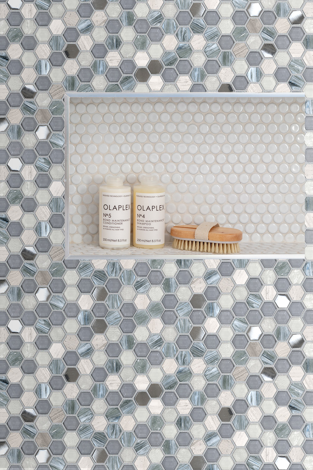shower wall blue mosaic glass tile