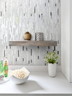 white quartz countertop with quartz glass backsplash tile BA62038