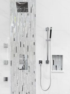 white shower with white quartz glass mosaic tile BA62038