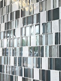 Gray Blue Silver Glass Marble Mosaic Backsplash Tile BA1191 3