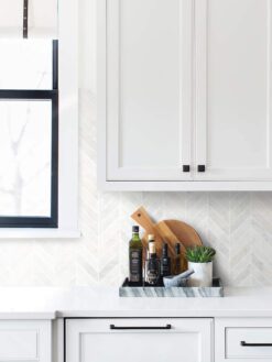 White Cabinet Countertop Marble Chevron Backsplash Tile BA631613