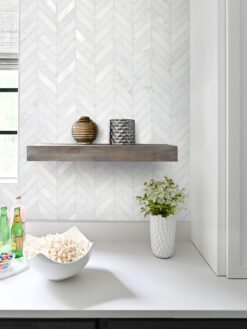 white quartz countertop with white marble chec