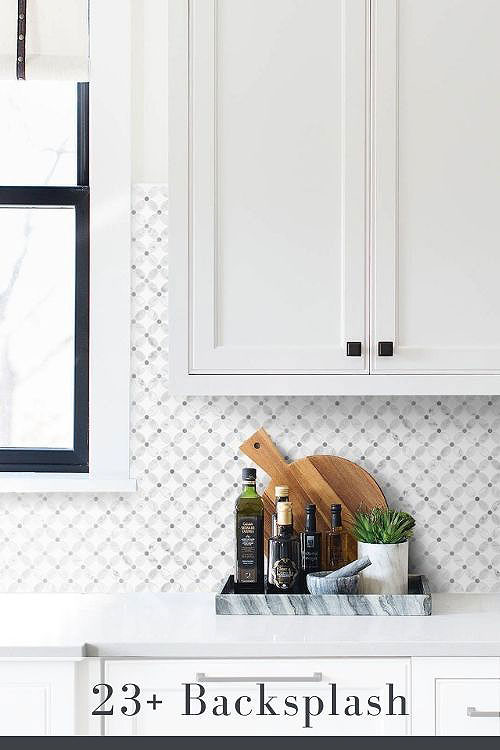 white gray marble flower mosaic backsplash ideas